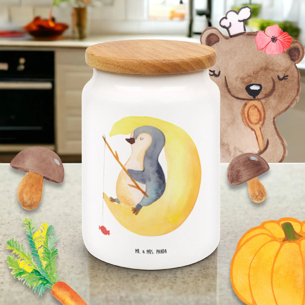 Storage jar Penguin moon preservative jar, ceramic jar, kitchen storage solutions, food storage container, pantry storage, bulk food storage, canister, storage jar, airtight container, snack jar, treat jar, cookie jar, kitchen canister, Penguin, North Pole, Winter, Penguins, sleep, guest room, night's rest, falling asleep, insomnia, saying, penguins, bedroom