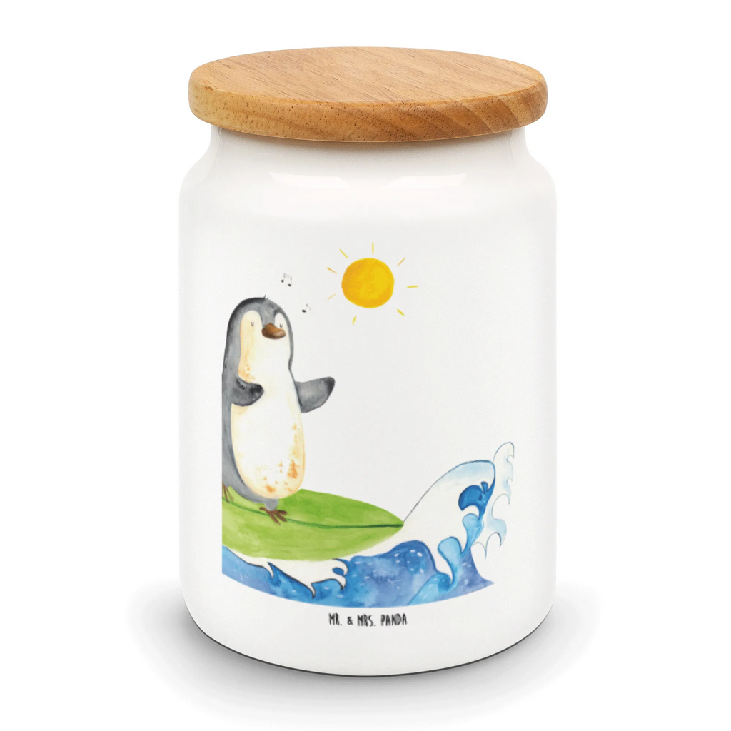 Storage jar Penguin surfer bulk food storage, cookie jar, airtight container, kitchen canister, canister, treat jar, pantry storage, ceramic jar, storage jar, preservative jar, food storage container, kitchen storage solutions, snack jar, Penguin, North Pole, Winter, Penguins, holidays, surfing, surfers, waves, penguins, Hawaii, Portugal, wave riding