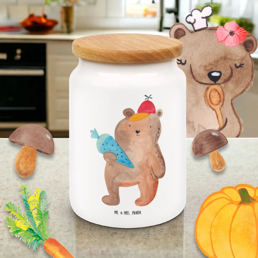 Storage jar bear School cone airtight container, cookie jar, storage jar, food storage container, snack jar, kitchen canister, pantry storage, treat jar, canister, bulk food storage, ceramic jar, preservative jar, kitchen storage solutions, bear, teddy, teddy bear, cuddly toy, Bear motif, Primary school, School enrolment gift, Starting school, First day of school gift, School bag, School gift