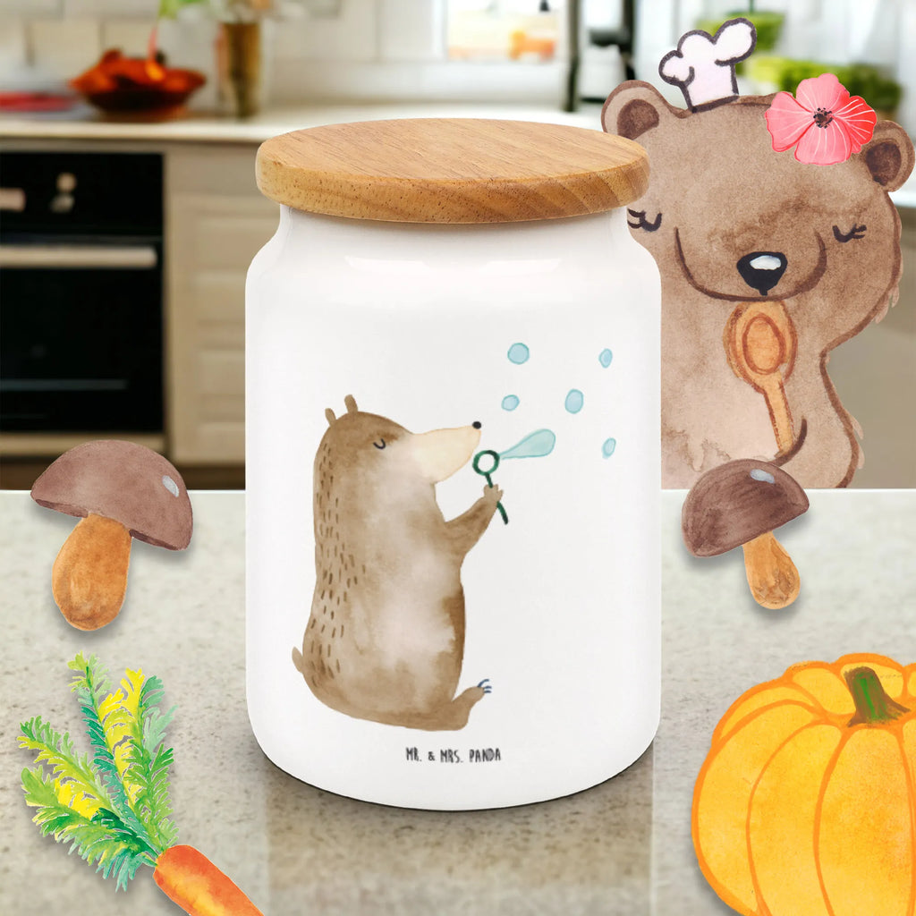 Storage jar bear soap bubbles preservative jar, airtight container, kitchen canister, snack jar, food storage container, canister, ceramic jar, kitchen storage solutions, treat jar, storage jar, pantry storage, cookie jar, bulk food storage, bear, teddy, teddy bear, cuddly toy, Soap Bubbles Bear Funny Being Happy Sad Happy
