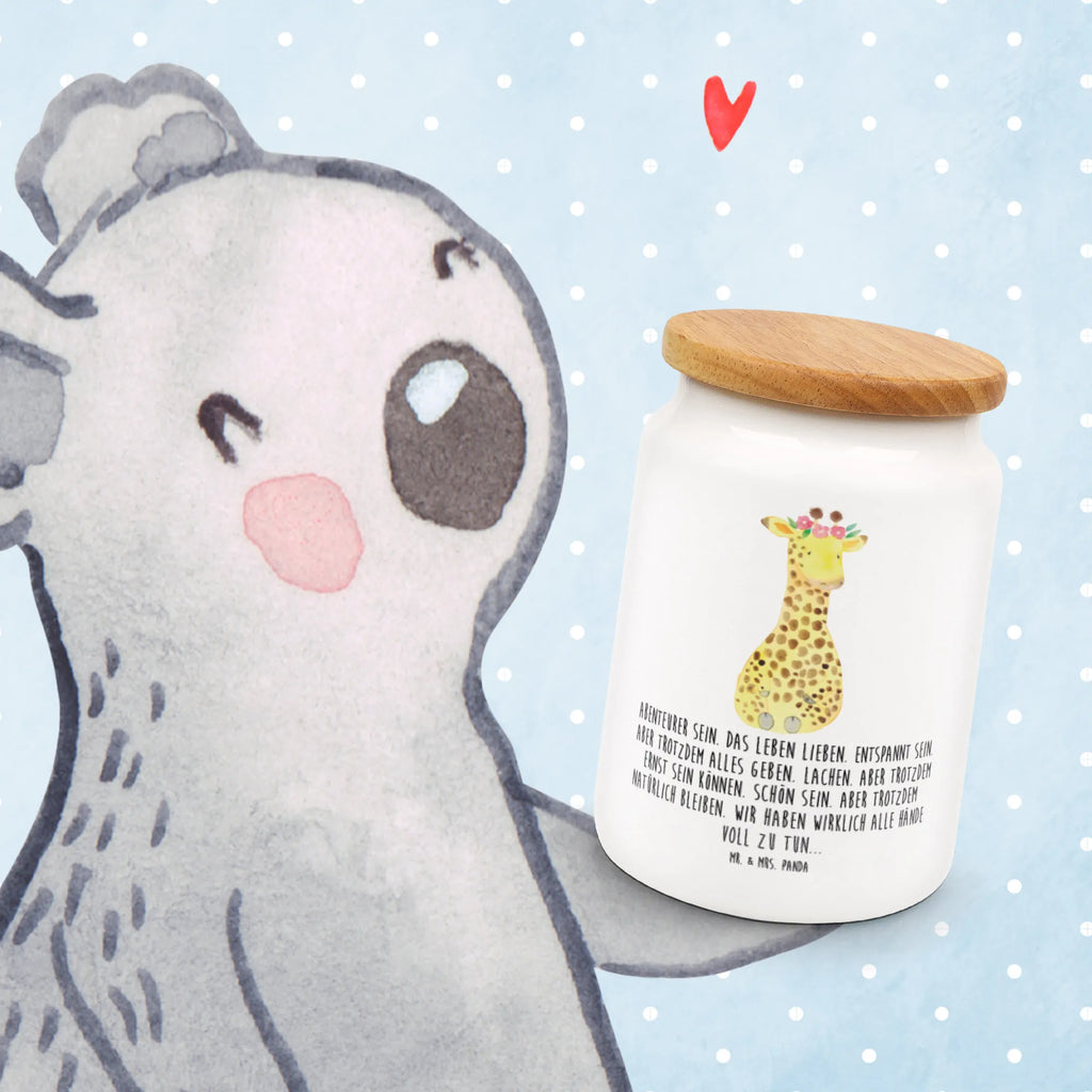 Storage jar giraffe flower wreath preservative jar, treat jar, kitchen storage solutions, airtight container, snack jar, canister, cookie jar, pantry storage, ceramic jar, food storage container, storage jar, kitchen canister, bulk food storage, Africa, self-love, wreath of flowers, giraffe, adventurer, friend
