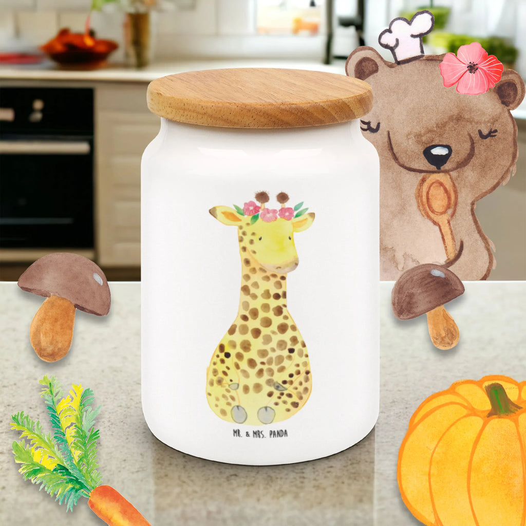 Storage jar giraffe flower wreath preservative jar, treat jar, kitchen storage solutions, airtight container, snack jar, canister, cookie jar, pantry storage, ceramic jar, food storage container, storage jar, kitchen canister, bulk food storage, Africa, self-love, wreath of flowers, giraffe, adventurer, friend