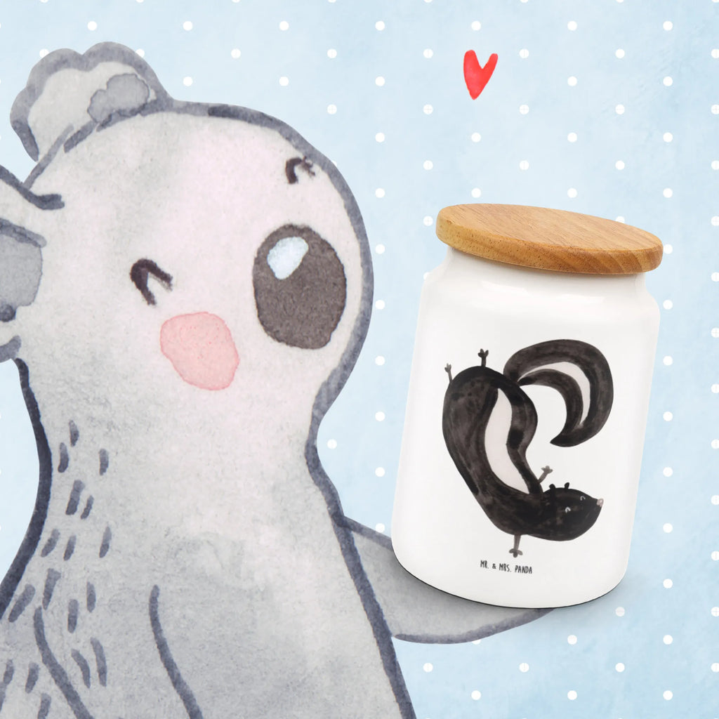 Storage jar skunk handstand keramikdose, keksdosen, Kaffeedose, Vorratsdose, tee behälter, Vorratsbehälter, aufbewahrungsbehälter, Aufbewahrungsdose, Frischhaltedose, leckerlidose, zuckerdose, Vorratsdosen, leckerlidosen, Dose, bonbondose, Frischhaltedosen, Teedose, Vorratsdose Mit Deckel, Aufbewahrungsdosen, Keksdose, Aufbewahrungsdose Mit Deckel, Lebensmittelbehälter, Vorratsglas, Frischhaltedose Mit Deckel, müslidose, gebäckdose, Stinktier, Skunk, Spielplatz, Raubtier, Kind, Stinki, Stinker, Wildtier, Verpielt