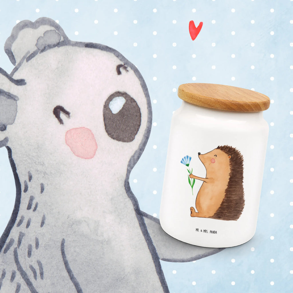 Storage jar Hedgehog Flower canister, preservative jar, kitchen canister, food storage container, pantry storage, airtight container, cookie jar, bulk food storage, snack jar, ceramic jar, treat jar, storage jar, kitchen storage solutions, small animals, cute, funny, cute animal motives, hand drawn, small world, funny sayings, good mood, happy, gifts, gift ideas, special gifts, animal lover, card, recovery wishes, sick, illness, hospital, get well soon, hedgehog, visit