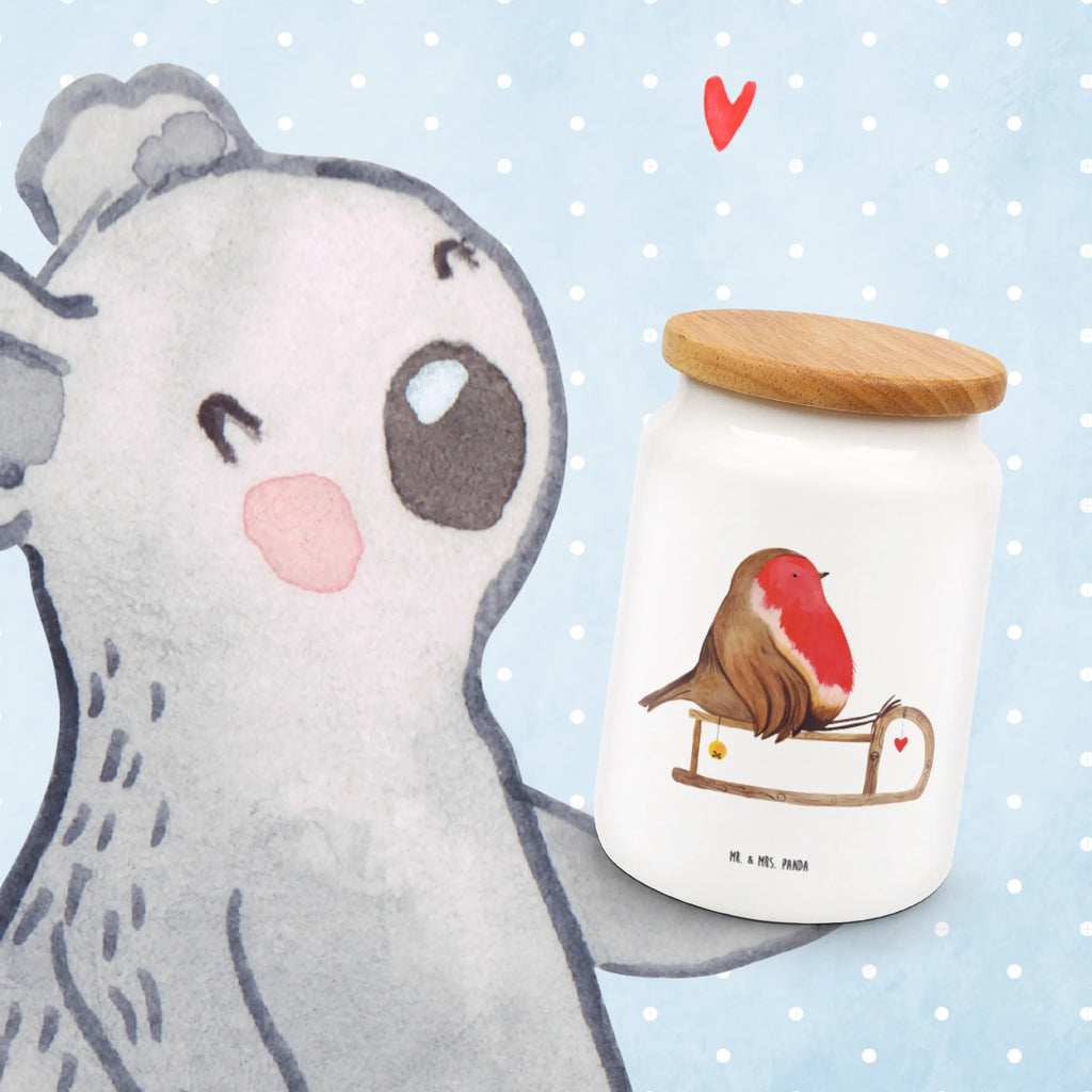 Storage jar robin Sleds pantry storage, cookie jar, snack jar, treat jar, canister, bulk food storage, airtight container, storage jar, ceramic jar, food storage container, kitchen canister, kitchen storage solutions, preservative jar, Winter, Christmas, Christmas time, snow, bird, sleigh