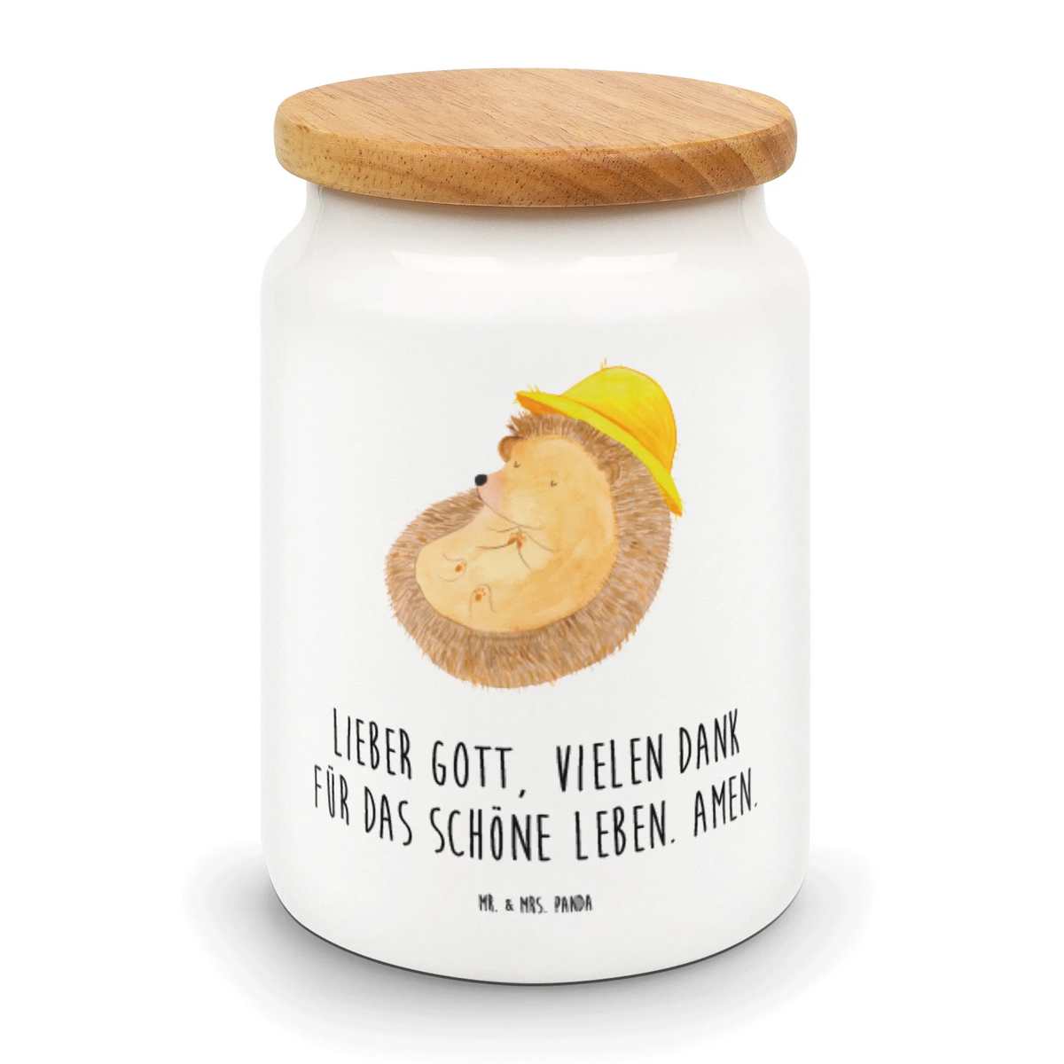 Storage jar Hedgehog Pray airtight container, pantry storage, bulk food storage, kitchen storage solutions, preservative jar, canister, cookie jar, ceramic jar, storage jar, snack jar, food storage container, treat jar, kitchen canister, small animals, cute, funny, cute animal motives, hand drawn, small world, funny sayings, good mood, happy, gifts, gift ideas, special gifts, animal lover, card, gratitude, enjoy, be grateful, pray, hedgehog with hat, hedgehog, God, Amen, sun hat, life
