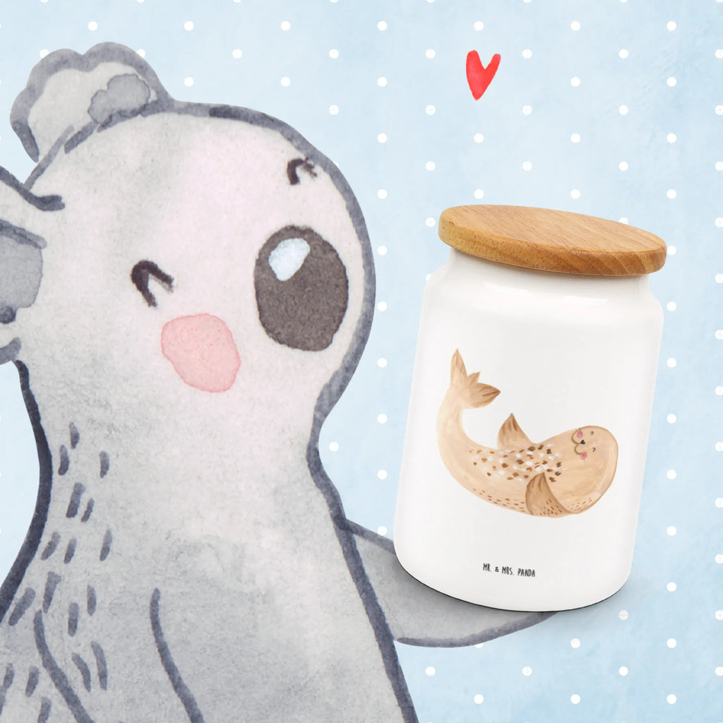 Storage jar seal Lay treat jar, pantry storage, kitchen canister, airtight container, ceramic jar, preservative jar, canister, storage jar, bulk food storage, cookie jar, food storage container, kitchen storage solutions, snack jar, small animals, cute, funny, cute animal motives, hand drawn, small world, funny sayings, good mood, happy, gifts, gift ideas, special gifts, animal lover, card, sea animal, seal, Baltic Sea, Seal, joy, seals, beach, laughter, North Sea