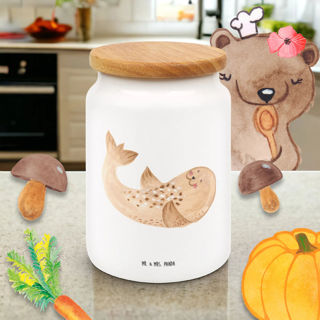 Storage jar seal Lay treat jar, pantry storage, kitchen canister, airtight container, ceramic jar, preservative jar, canister, storage jar, bulk food storage, cookie jar, food storage container, kitchen storage solutions, snack jar, small animals, cute, funny, cute animal motives, hand drawn, small world, funny sayings, good mood, happy, gifts, gift ideas, special gifts, animal lover, card, sea animal, seal, Baltic Sea, Seal, joy, seals, beach, laughter, North Sea