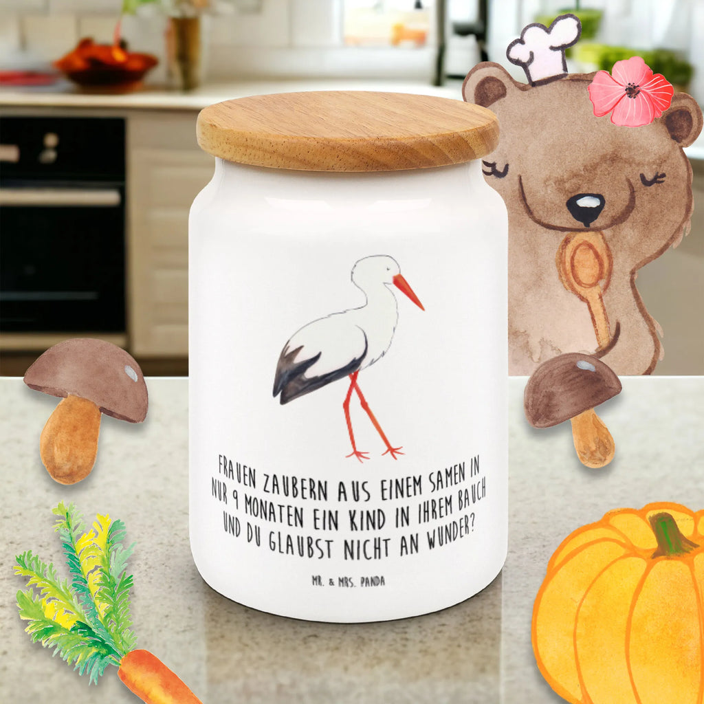 Storage jar Stork kitchen storage solutions, pantry storage, food storage container, preservative jar, airtight container, canister, cookie jar, snack jar, ceramic jar, kitchen canister, storage jar, treat jar, bulk food storage, small animals, cute, funny, cute animal motives, hand drawn, small world, funny sayings, good mood, happy, gifts, gift ideas, special gifts, animal lover, card, birth, mothers, baby bump, mother, pregnant, stork, becoming a mother, pregnancy, baby