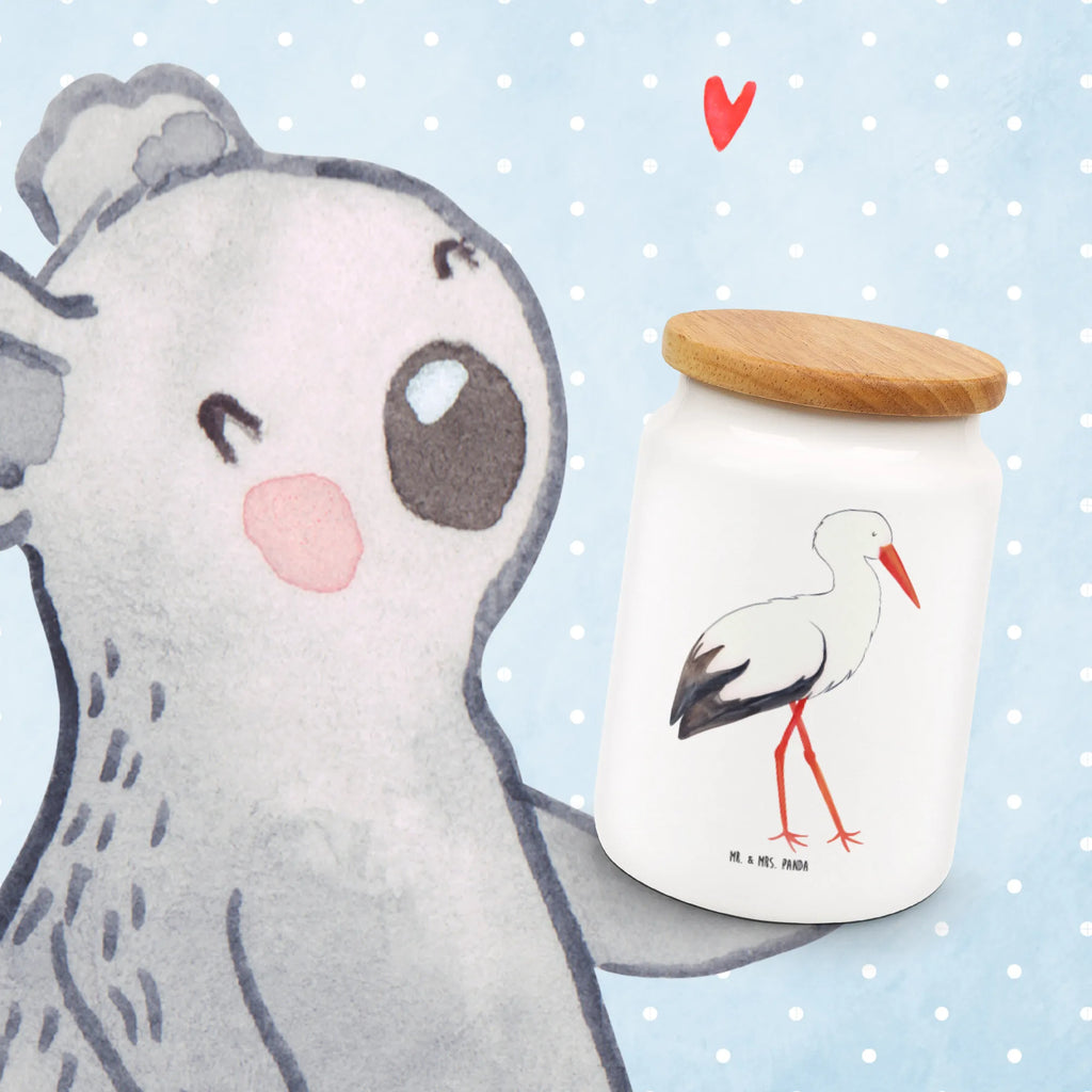 Storage jar Stork kitchen storage solutions, pantry storage, food storage container, preservative jar, airtight container, canister, cookie jar, snack jar, ceramic jar, kitchen canister, storage jar, treat jar, bulk food storage, small animals, cute, funny, cute animal motives, hand drawn, small world, funny sayings, good mood, happy, gifts, gift ideas, special gifts, animal lover, card, birth, mothers, baby bump, mother, pregnant, stork, becoming a mother, pregnancy, baby