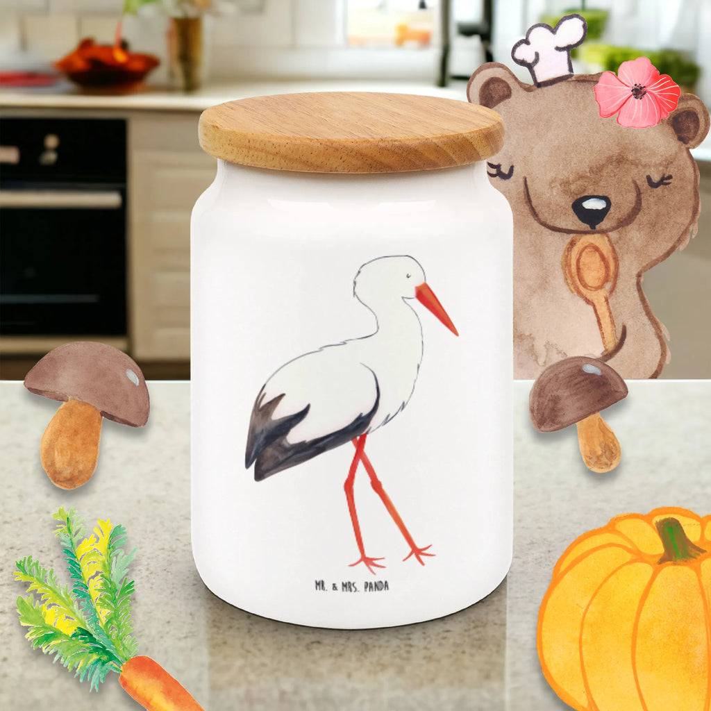 Storage jar Stork kitchen storage solutions, pantry storage, food storage container, preservative jar, airtight container, canister, cookie jar, snack jar, ceramic jar, kitchen canister, storage jar, treat jar, bulk food storage, small animals, cute, funny, cute animal motives, hand drawn, small world, funny sayings, good mood, happy, gifts, gift ideas, special gifts, animal lover, card, birth, mothers, baby bump, mother, pregnant, stork, becoming a mother, pregnancy, baby