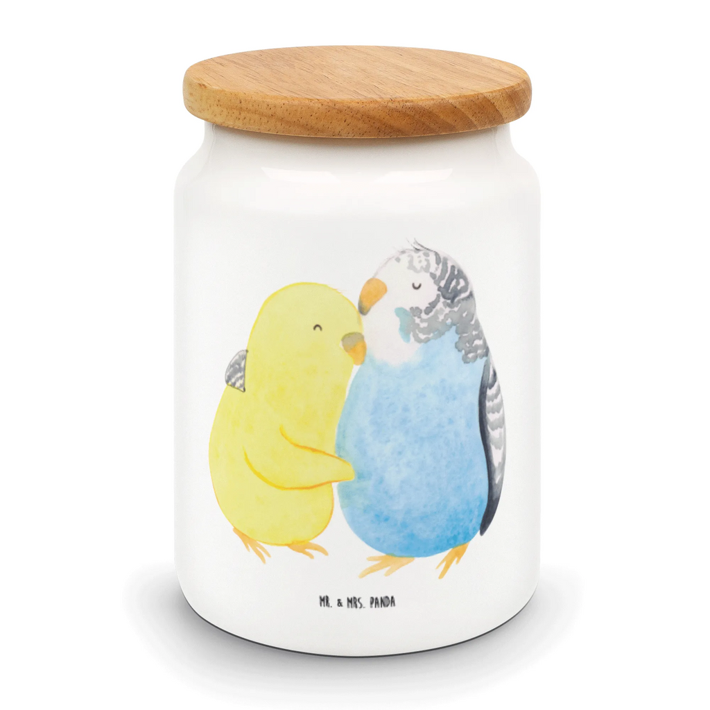 Storage jar Parakeets in love pantry storage, treat jar, kitchen storage solutions, food storage container, airtight container, canister, preservative jar, snack jar, kitchen canister, bulk food storage, ceramic jar, storage jar, cookie jar, Love, Loving, Two, Together, Marriage, Engagement, Proposal of marriage, Love gift, gift for her, gift for him, anniversary gift, budgie, birds, closeness, cuddling, trust, love