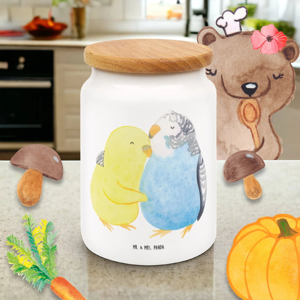 Storage jar Parakeets in love pantry storage, treat jar, kitchen storage solutions, food storage container, airtight container, canister, preservative jar, snack jar, kitchen canister, bulk food storage, ceramic jar, storage jar, cookie jar, Love, Loving, Two, Together, Marriage, Engagement, Proposal of marriage, Love gift, gift for her, gift for him, anniversary gift, budgie, birds, closeness, cuddling, trust, love