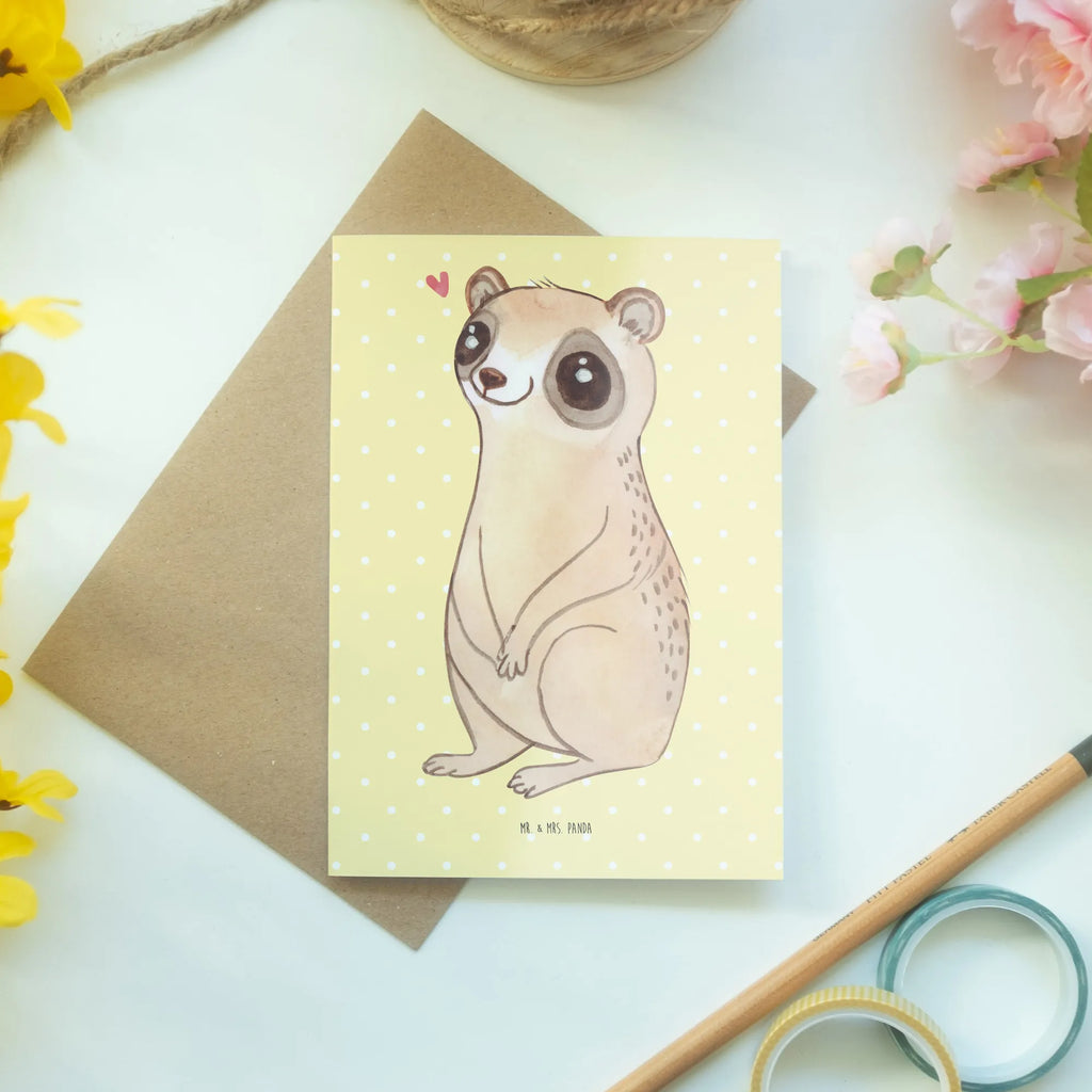 Greetings card Slow loris Happy dankeskarten, Glückwunschkarte, weihnachtskarten, genesungskarte, hochzeitskarten, neujahrskarte, Grußkarten, Beileidskarte, glückwunschkarten, firmungskarte, abiturkarte, Klappkarte, babykarte, jubiläumskarte, spruchkarte, osterkarten, Grußkarte, Motivkarte, kommunionskarte, valentinstagskarte, osterkarte, einladungskarten, vatertagskarte, Tiere, Tiermotive, Gute Laune, Lustige Sprüche, Niedlich, Glück, Plumplori
