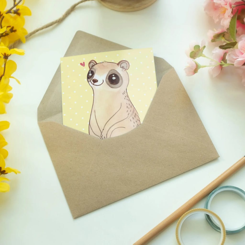 Greetings card Slow loris Happy dankeskarten, Glückwunschkarte, weihnachtskarten, genesungskarte, hochzeitskarten, neujahrskarte, Grußkarten, Beileidskarte, glückwunschkarten, firmungskarte, abiturkarte, Klappkarte, babykarte, jubiläumskarte, spruchkarte, osterkarten, Grußkarte, Motivkarte, kommunionskarte, valentinstagskarte, osterkarte, einladungskarten, vatertagskarte, Tiere, Tiermotive, Gute Laune, Lustige Sprüche, Niedlich, Glück, Plumplori