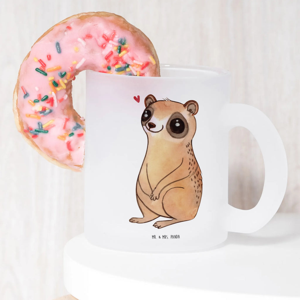 Glass tea cup Slow loris Happy tea glass, Tea cup, glass, mug, tea, small animals, cute, funny, cute animal motives, hand drawn, small world, funny sayings, good mood, happy, gifts, gift ideas, special gifts, animal lover, card