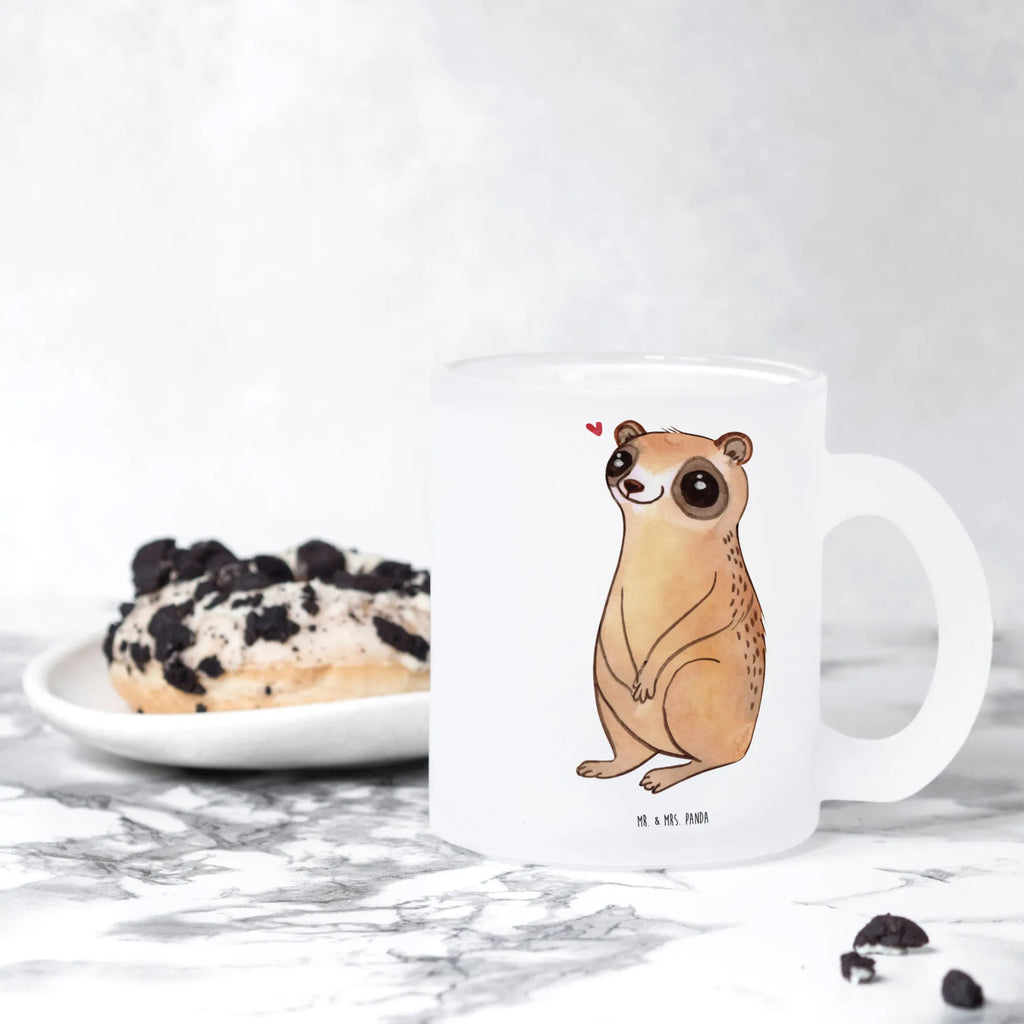 Glass tea cup Slow loris Happy tea glass, Tea cup, glass, mug, tea, small animals, cute, funny, cute animal motives, hand drawn, small world, funny sayings, good mood, happy, gifts, gift ideas, special gifts, animal lover, card