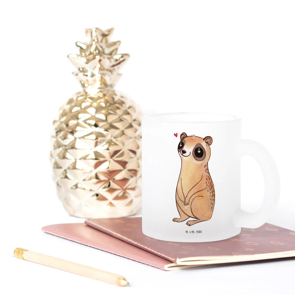 Glass tea cup Slow loris Happy tea glass, Tea cup, glass, mug, tea, small animals, cute, funny, cute animal motives, hand drawn, small world, funny sayings, good mood, happy, gifts, gift ideas, special gifts, animal lover, card