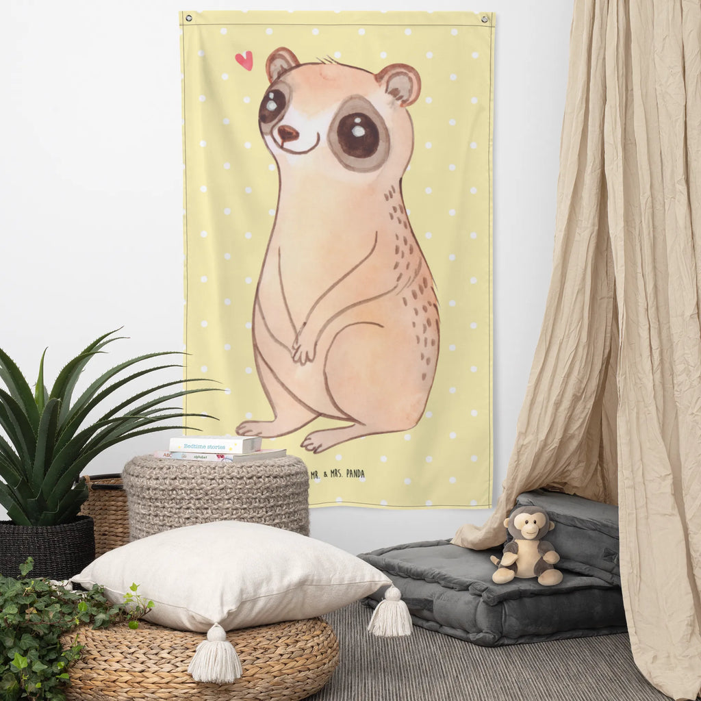 Tapestry Slow loris Happy Tapestry, Decoration, Wall hanging, Boho, small animals, cute, funny, cute animal motives, hand drawn, small world, funny sayings, good mood, happy, gifts, gift ideas, special gifts, animal lover, card