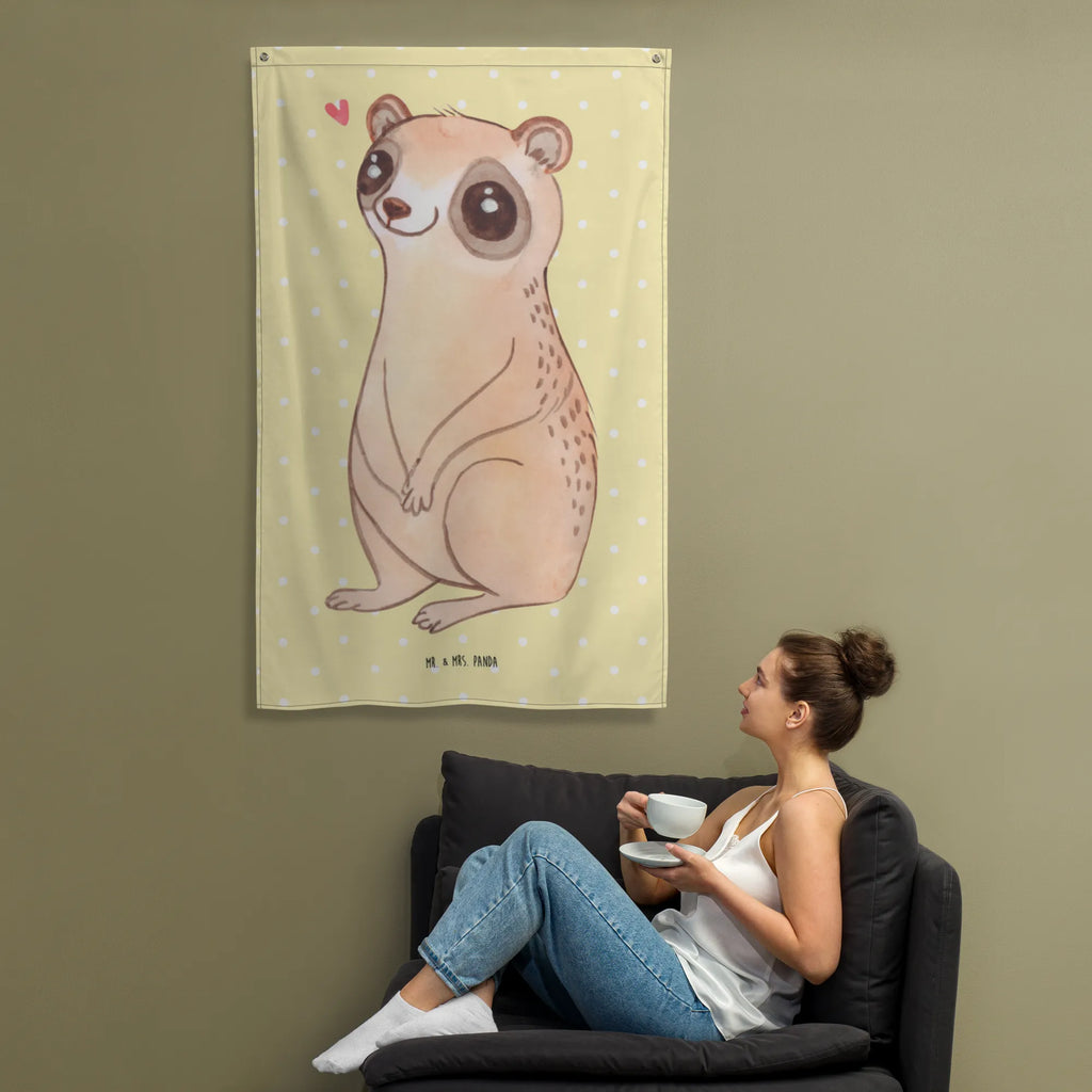 Tapestry Slow loris Happy Tapestry, Decoration, Wall hanging, Boho, small animals, cute, funny, cute animal motives, hand drawn, small world, funny sayings, good mood, happy, gifts, gift ideas, special gifts, animal lover, card