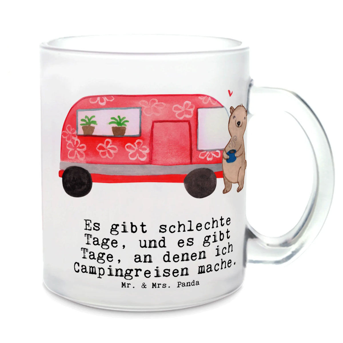Glass tea cup bear camper Tea cup, tea, glass, tea glass, mug, Gift, sport, hobby, giving, thank you, award, profit, athlete, Camping, Camper, RV, Vacation, Road Trip, Campground