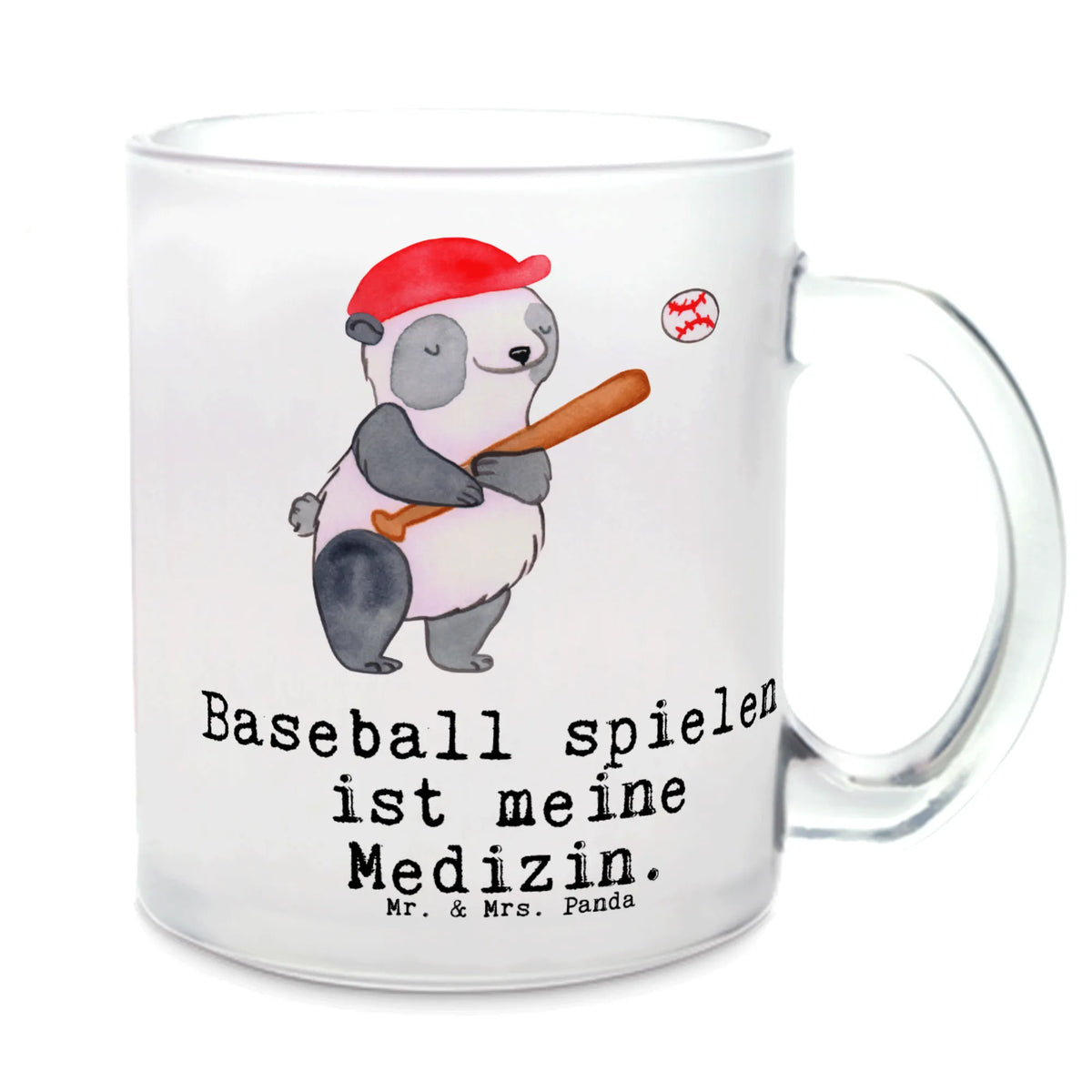 Glass tea cup panda playing baseball Gift, giving, thank you, award, profit, athlete, baseball field, baseball games, ball sports, play baseball, baseball club