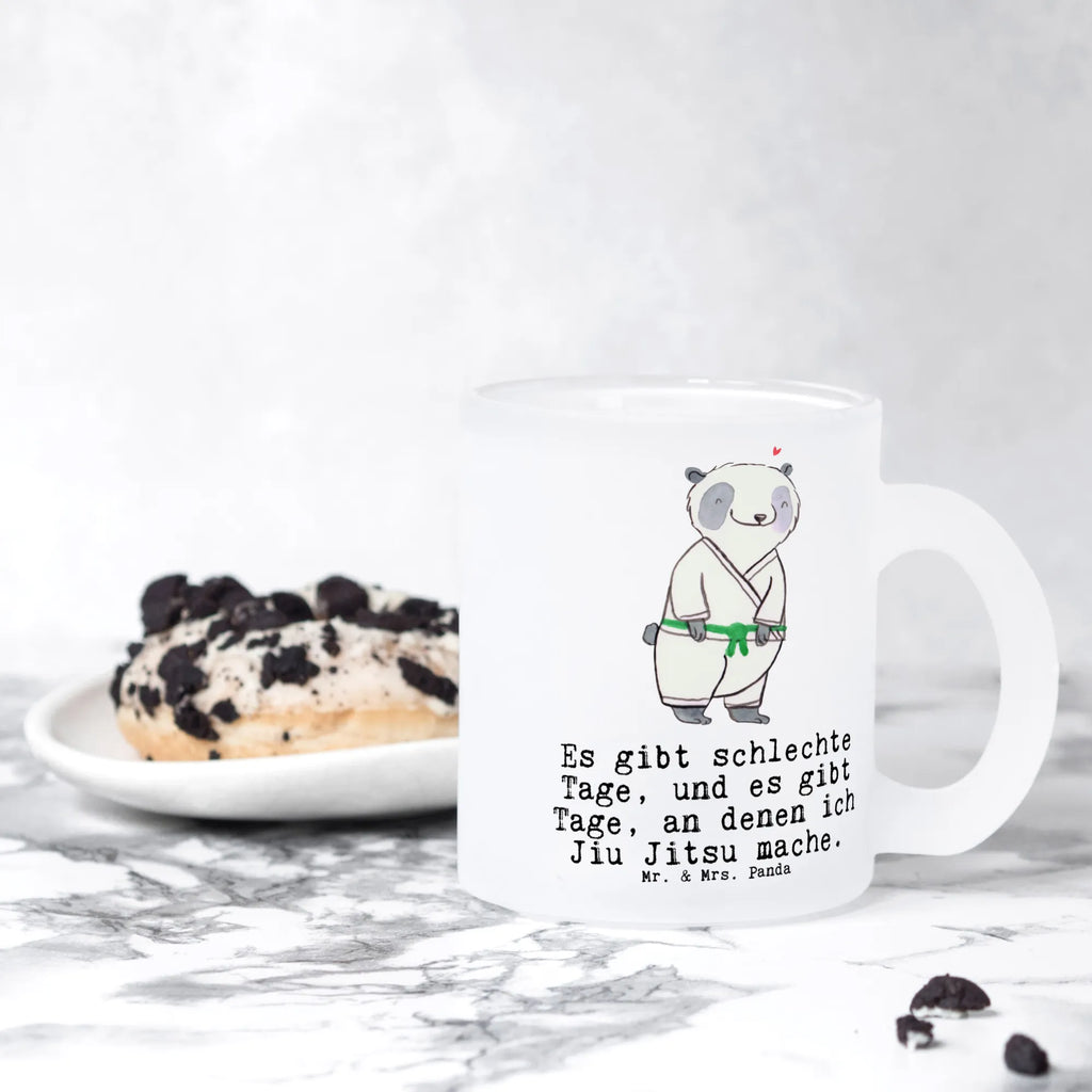 Glass tea cup panda Jiu Jitsu tea glass, Tea cup, mug, tea, glass, Gift, sport, hobby, giving, thank you, award, profit, athlete, Jiu Jitsu, Japanese martial art, self defense