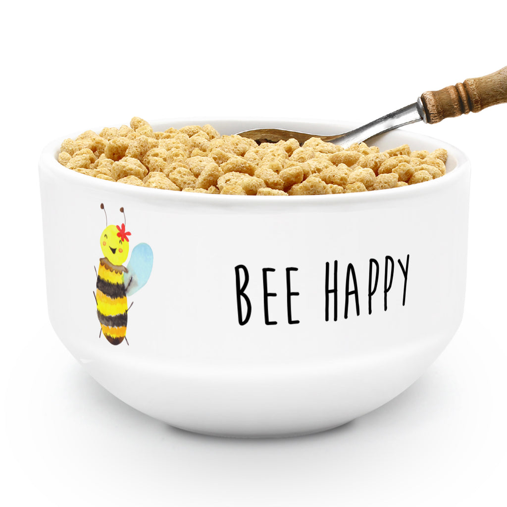 Müslischale Biene Happy Müslischale, Müslischüssel, Früstücksschüssel, Schüssel, Keramik Schüssel, Dessertschüssel, Salatschüssel, Suppenschüssel, Obstschale, Porzellan Schale, Snackschale, Biene, Wespe, Hummel