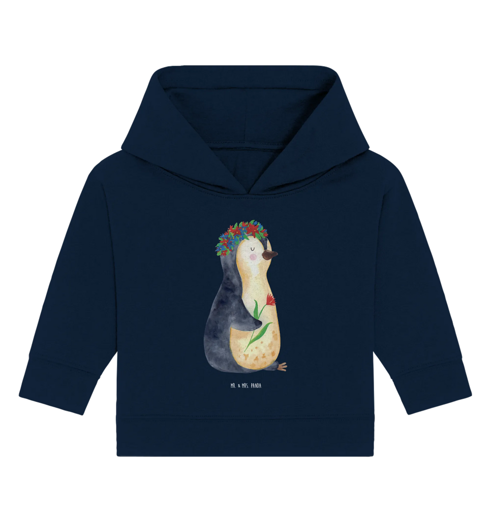 Organic Baby Hoodie Penguin Flower Baby Kapuzenshirt, Baby Kapuzensweatshirt, Baby Pullover, Baby Hoodie, Pinguin, Leben, Lebensziele, Ziele, Wünsche, Pinguine, Liebeskummer, Universum, Blumenkranz, Geschenkidee, Lebenslust, Motivation