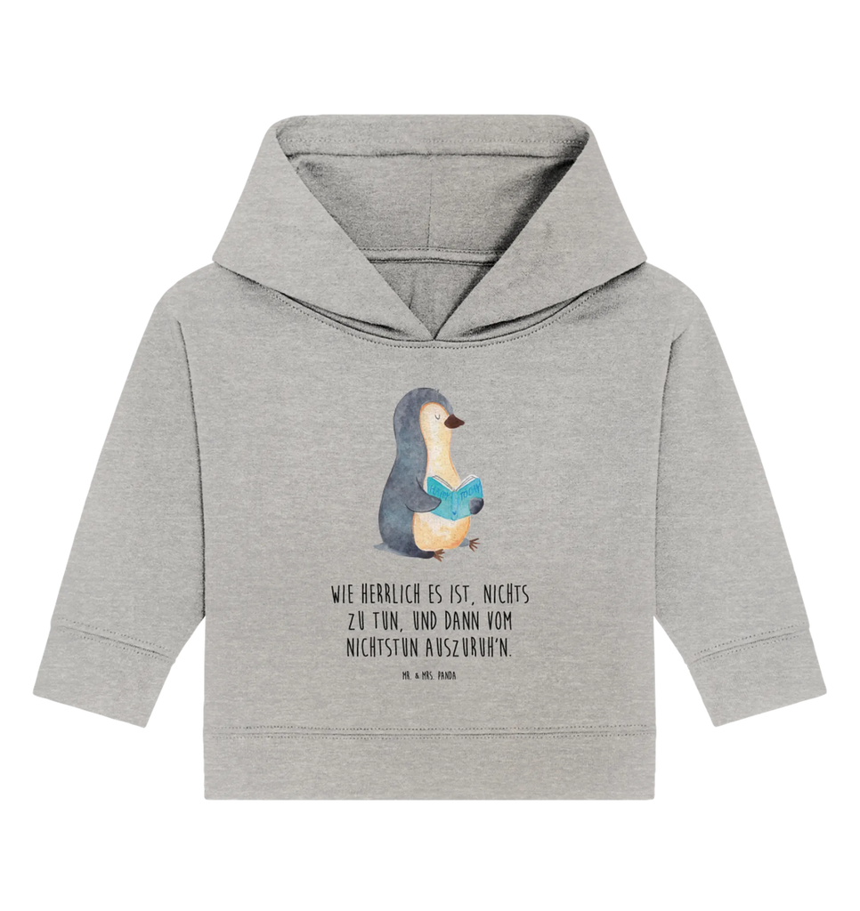 Organic Baby Hoodie Penguin A book Baby Pullover, Baby Kapuzensweatshirt, Baby Kapuzenshirt, Baby Hoodie, Pinguin, Faulenzen, Buch, Pinguine, Urlaub, Freizeit, Bücherwurm, Ferien, Lesen, Nichtstun