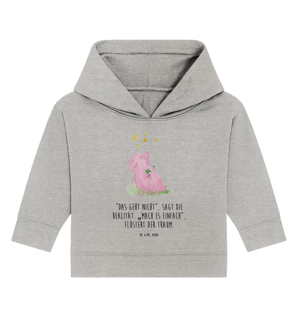 Organic Baby Hoodie Schwein Glück Baby Kapuzenshirt, Baby Pullover, Baby Hoodie, Baby Kapuzensweatshirt, Tiermotive, Lustige Sprüche, Tiere, Gute Laune, Träume, Schwein, Motivation, Sernchen, Sterne, Glücksbringer, Ziele, Schweinchen, Glücksschwein. Glück