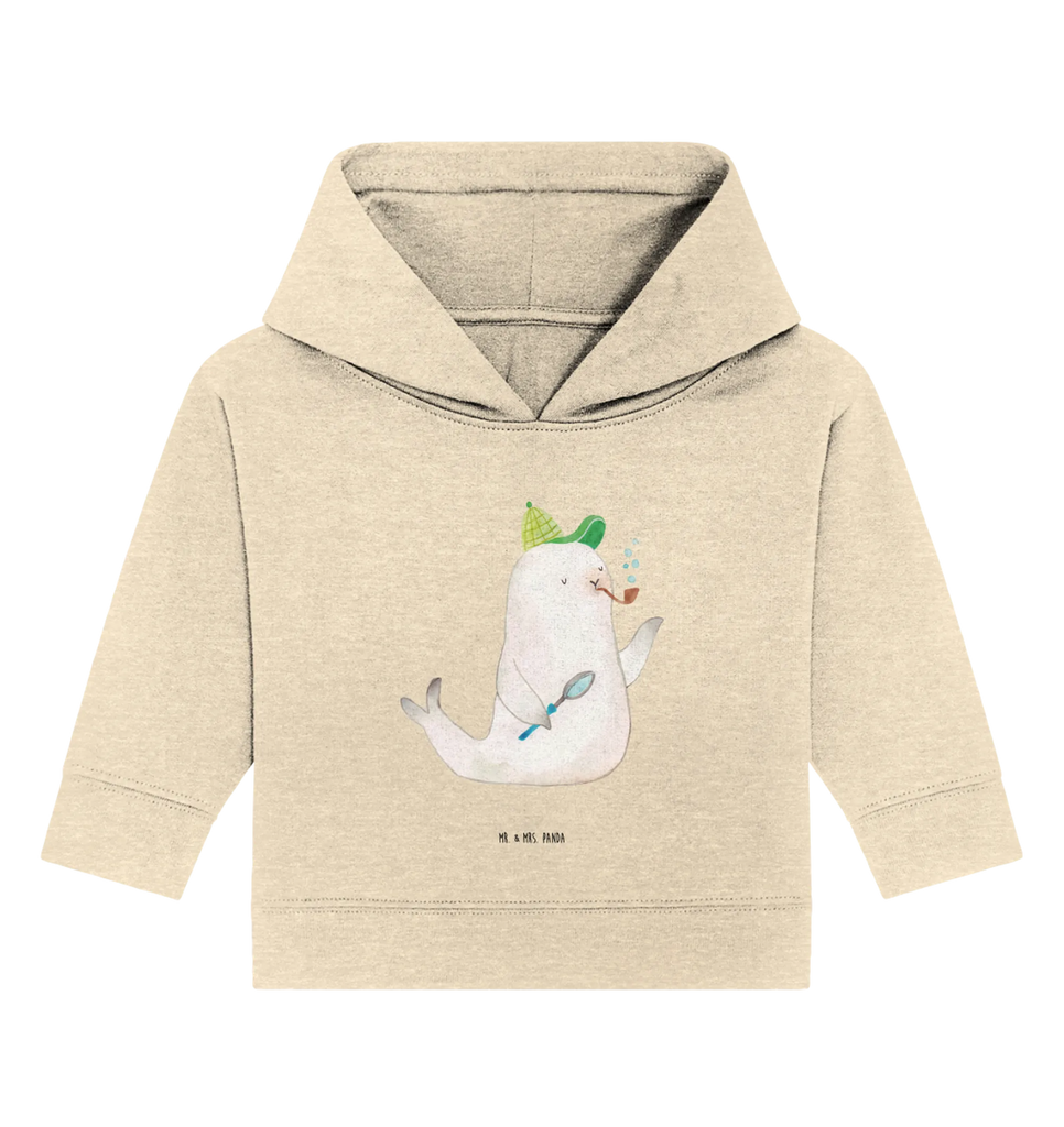 Organiczna bluza z kapturem dla niemowląt foka Sherlock Baby Hoodie, Baby Pullover, Baby Kapuzensweatshirt, Baby Kapuzenshirt, Tiermotive, Lustige Sprüche, Tiere, Gute Laune