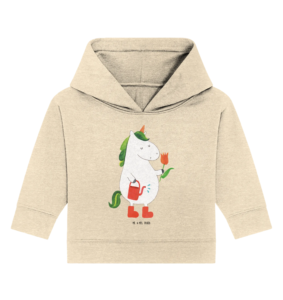 Organic Baby Hoodie unicorn gardener Baby Pullover, Baby Kapuzensweatshirt, Baby Kapuzenshirt, Baby Hoodie, Einhörner, Einhorn Deko, Unicorn, Einhorn, Stiefel, Luftballon, Garten, Giesskanne, Blume, Freude, Lebenslust, Freundin, Gießkanne
