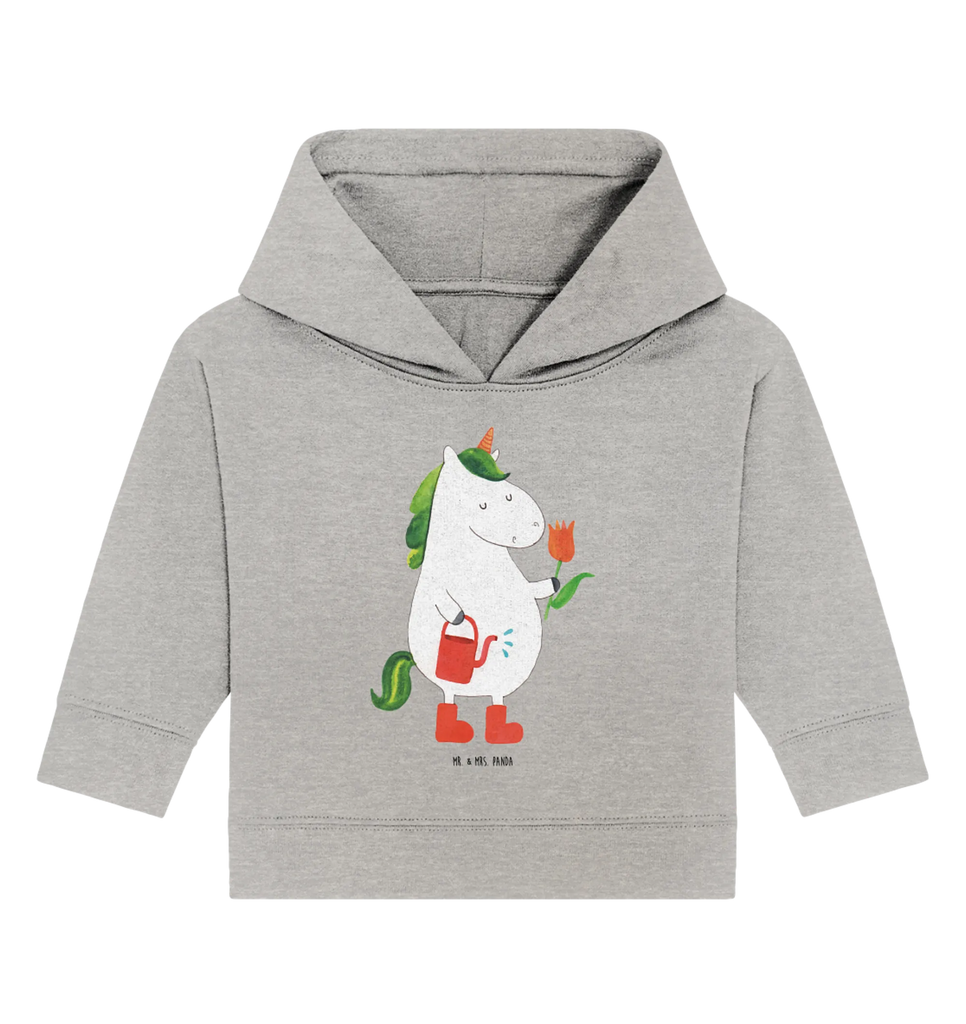 Organic Baby Hoodie unicorn gardener Baby Pullover, Baby Kapuzensweatshirt, Baby Kapuzenshirt, Baby Hoodie, Einhörner, Einhorn Deko, Unicorn, Einhorn, Stiefel, Luftballon, Garten, Giesskanne, Blume, Freude, Lebenslust, Freundin, Gießkanne