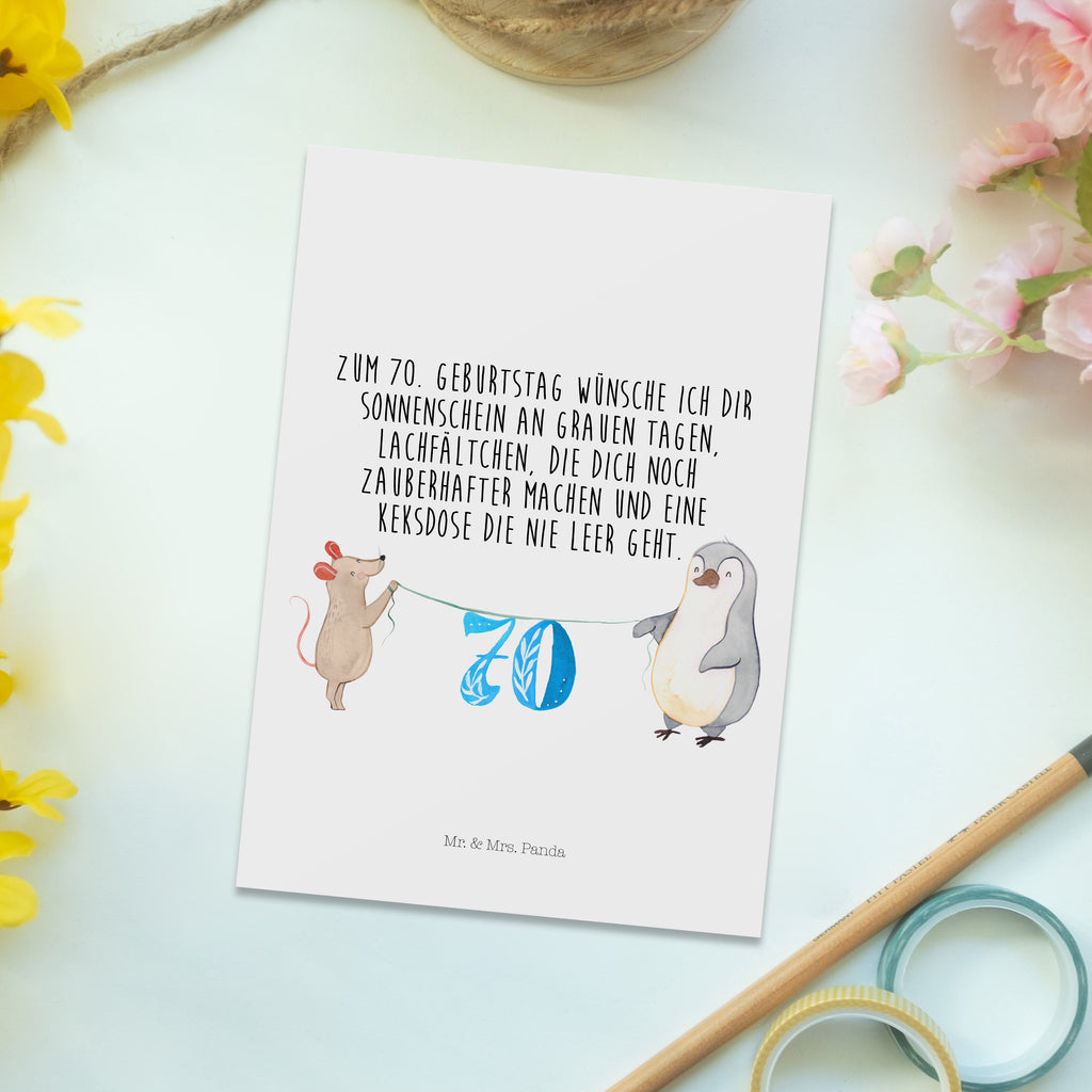 Postkarte 70. Geburtstag Maus Pinguin Postkarte, Karte, Geschenkkarte, Grußkarte, Einladung, Ansichtskarte, Geburtstagskarte, Einladungskarte, Dankeskarte, Geburtstag, Geburtstagsgeschenk, Geschenk, Party, Feiern, Torte, Kuchen