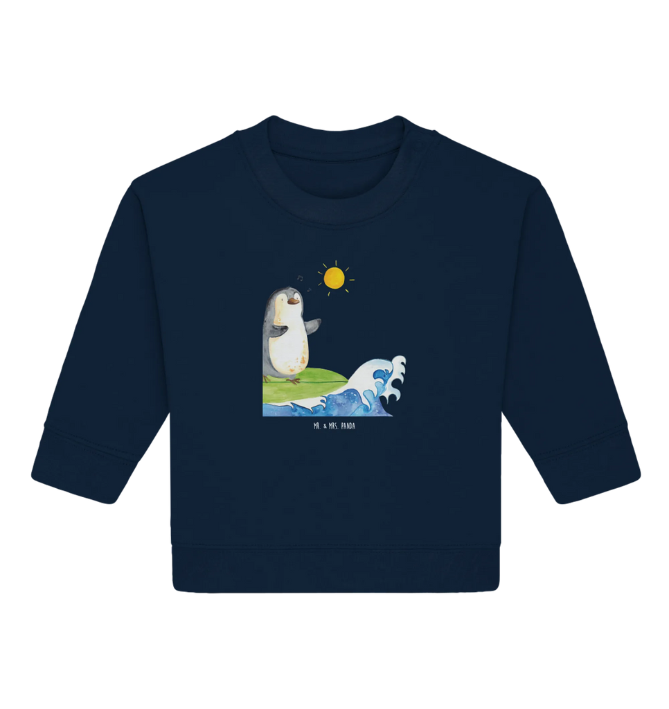 Organic Baby Pullover Pinguin Surfer Baby Sweatshirt, Baby Bullover, Pinguin, Pinguine, Surfer, Wellen, Surfen, Portugal, Hawaii, Wellen Reiten, Urlaub