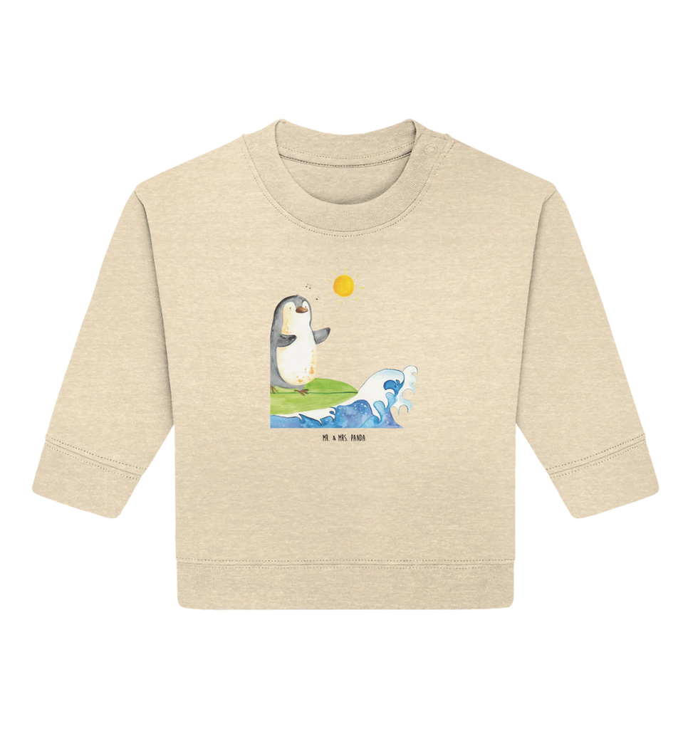 Organic Baby Pullover Pinguin Surfer Baby Sweatshirt, Baby Bullover, Pinguin, Pinguine, Surfer, Wellen, Surfen, Portugal, Hawaii, Wellen Reiten, Urlaub