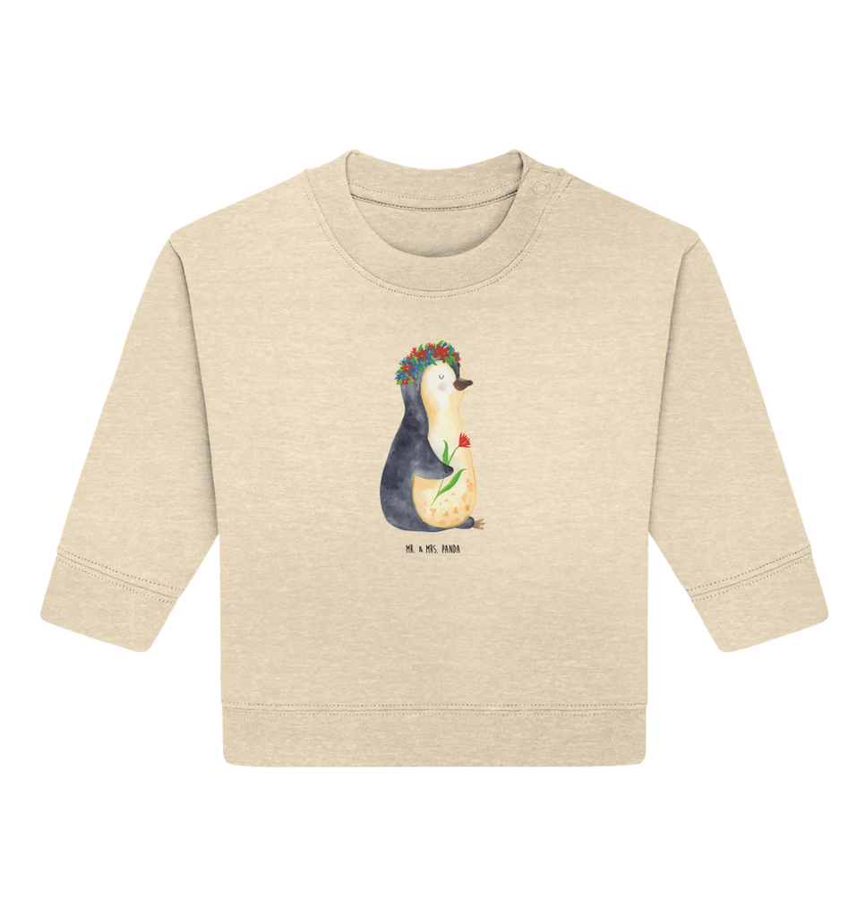 Organiczny sweter dla niemowląt pingwin kwiaty Baby Sweatshirt, Baby Bullover, Pinguin, Wünsche, Lebenslust, Liebeskummer, Blumenkranz, Leben, Pinguine, Motivation, Ziele, Geschenkidee, Lebensziele, Universum