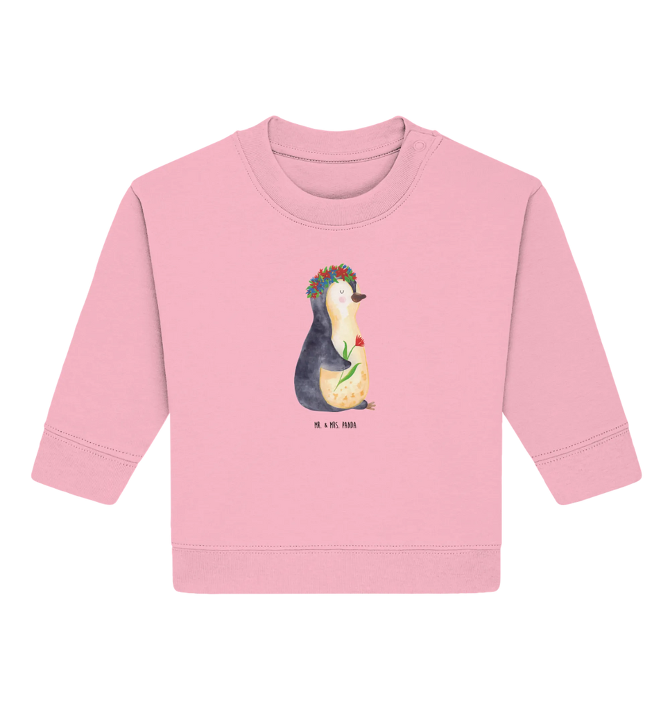 Organiczny sweter dla niemowląt pingwin kwiaty Baby Sweatshirt, Baby Bullover, Pinguin, Wünsche, Lebenslust, Liebeskummer, Blumenkranz, Leben, Pinguine, Motivation, Ziele, Geschenkidee, Lebensziele, Universum
