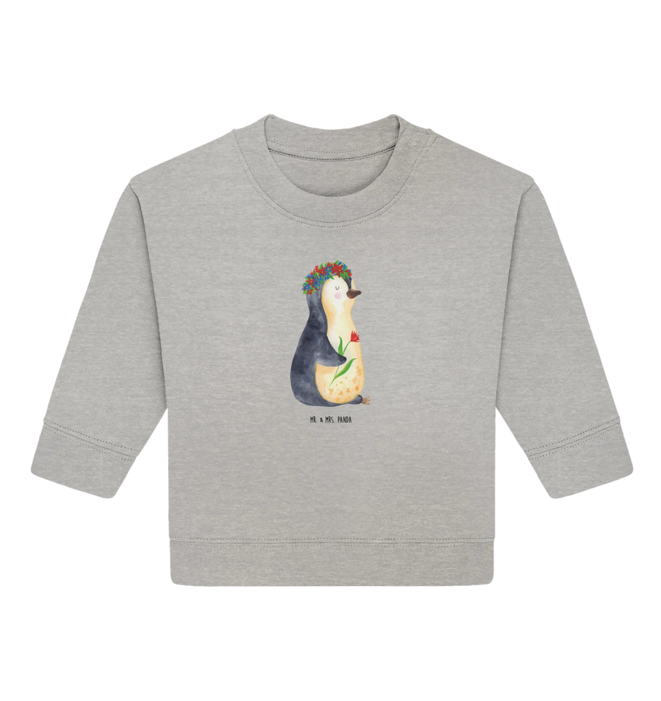 Organiczny sweter dla niemowląt pingwin kwiaty Baby Sweatshirt, Baby Bullover, Pinguin, Wünsche, Lebenslust, Liebeskummer, Blumenkranz, Leben, Pinguine, Motivation, Ziele, Geschenkidee, Lebensziele, Universum