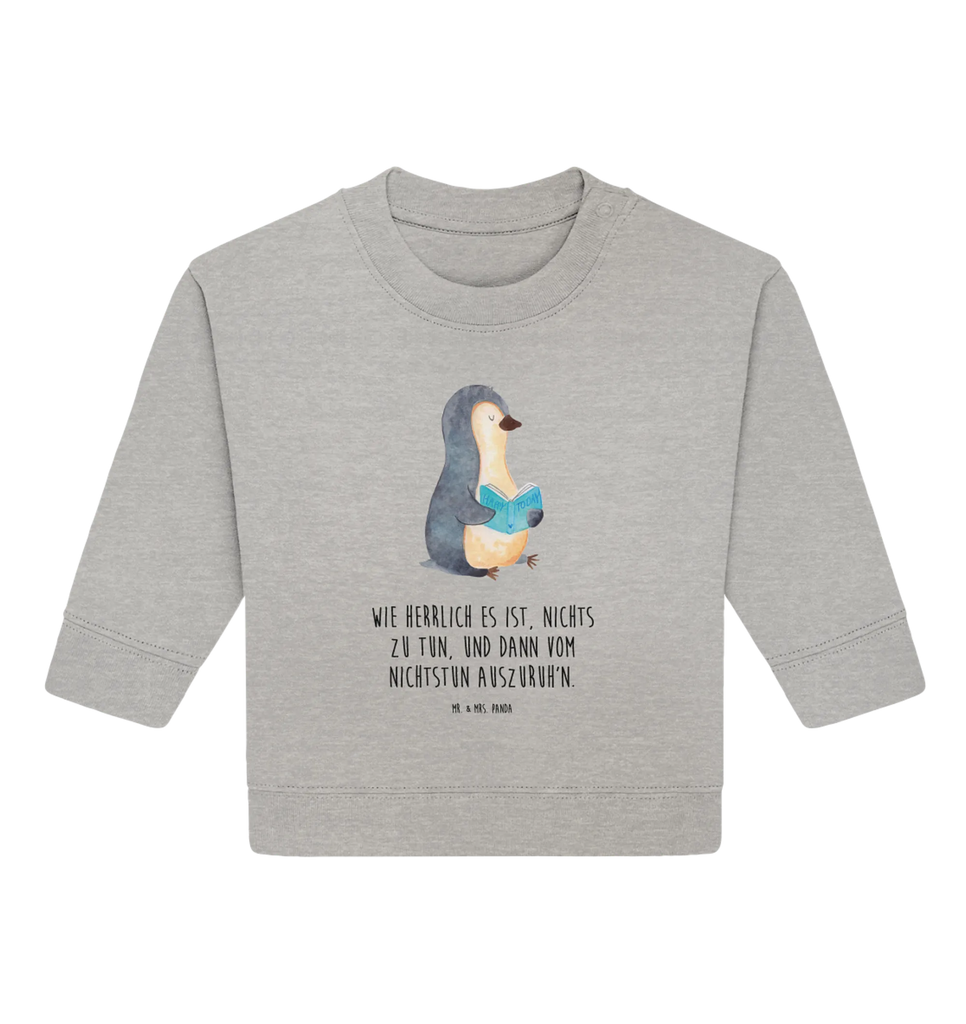 Organiczny sweter dla niemowląt pingwin książka Baby Bullover, Baby Sweatshirt, Pinguin, Pinguine, Nichtstun, Freizeit, Urlaub, Bücherwurm, Lesen, Faulenzen, Buch, Ferien