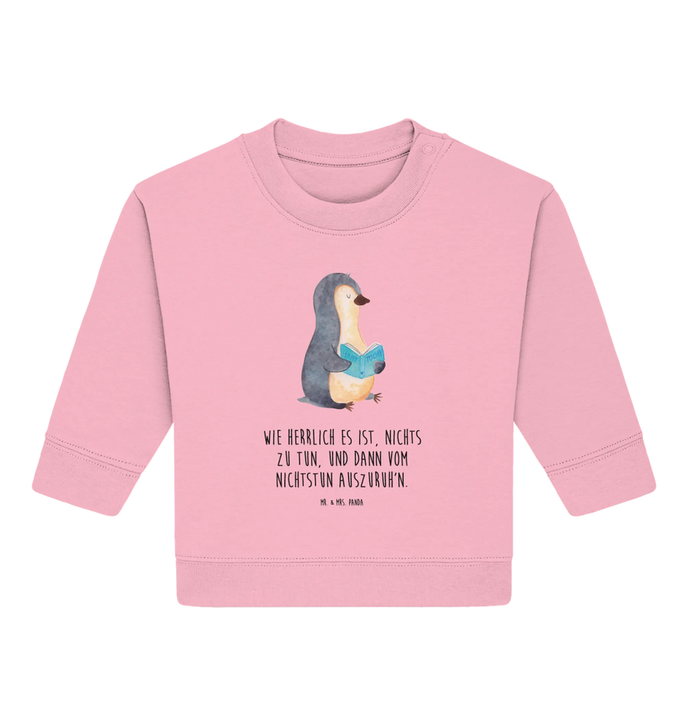 Organiczny sweter dla niemowląt pingwin książka Baby Bullover, Baby Sweatshirt, Pinguin, Pinguine, Nichtstun, Freizeit, Urlaub, Bücherwurm, Lesen, Faulenzen, Buch, Ferien