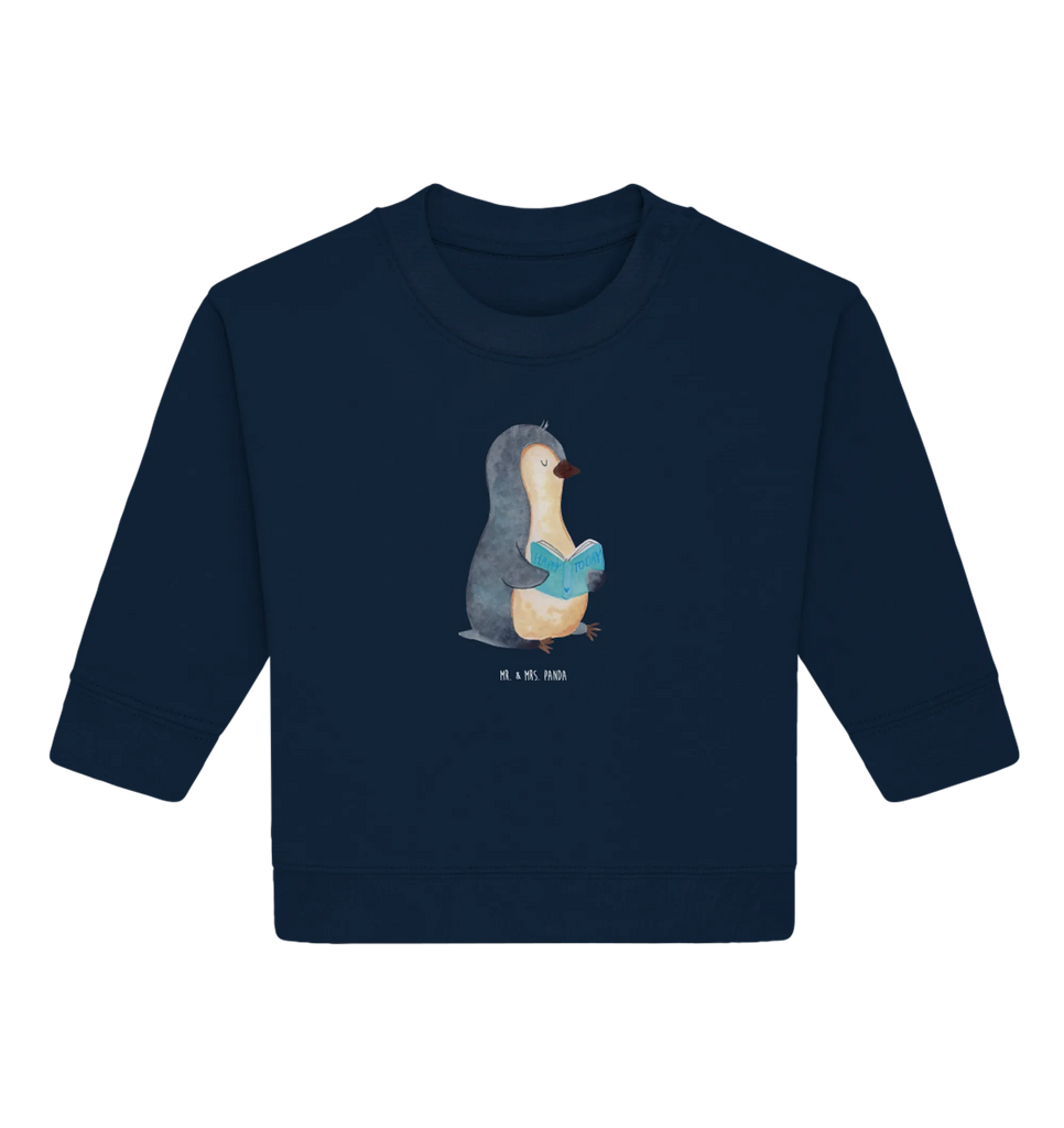Organiczny sweter dla niemowląt pingwin książka Baby Bullover, Baby Sweatshirt, Pinguin, Pinguine, Nichtstun, Freizeit, Urlaub, Bücherwurm, Lesen, Faulenzen, Buch, Ferien