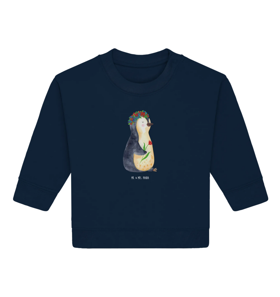Organiczny sweter dla niemowląt pingwin kwiaty Baby Sweatshirt, Baby Bullover, Pinguin, Wünsche, Lebenslust, Liebeskummer, Blumenkranz, Leben, Pinguine, Motivation, Ziele, Geschenkidee, Lebensziele, Universum