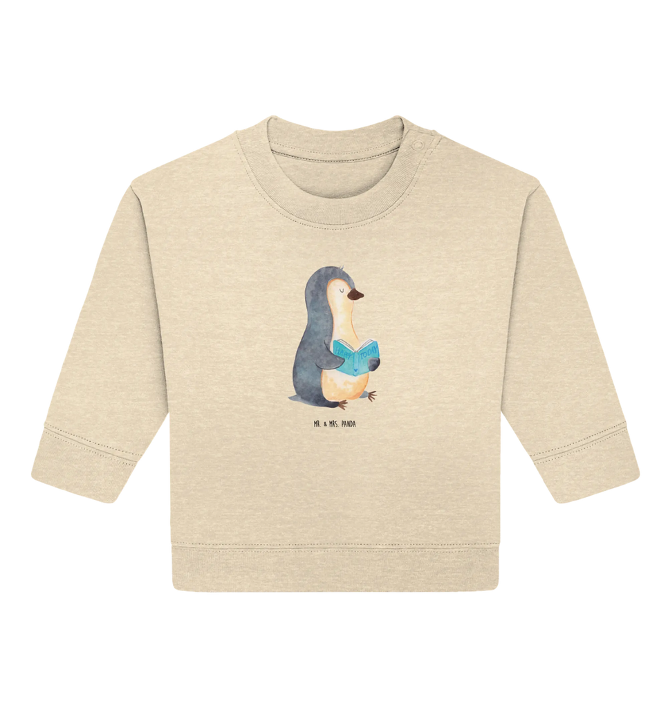 Organiczny sweter dla niemowląt pingwin książka Baby Bullover, Baby Sweatshirt, Pinguin, Pinguine, Nichtstun, Freizeit, Urlaub, Bücherwurm, Lesen, Faulenzen, Buch, Ferien