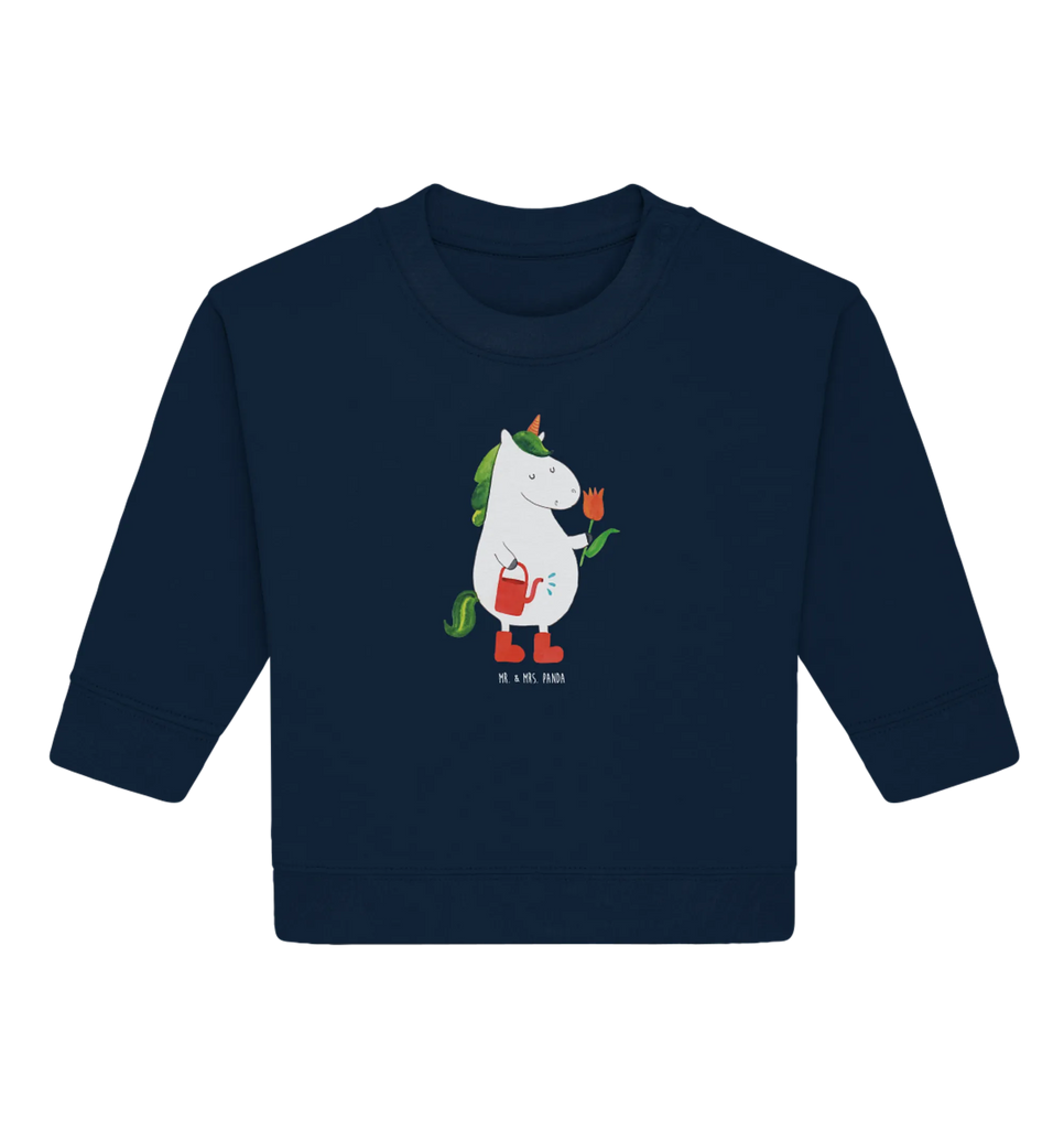 Organiczny sweter dla niemowląt jednorożec ogrodnik Baby Sweatshirt, Baby Bullover, Einhorn Deko, Einhörner, Einhorn, Unicorn, Freundin, Giesskanne, Gießkanne, Stiefel, Freude, Garten, Luftballon, Lebenslust, Blume