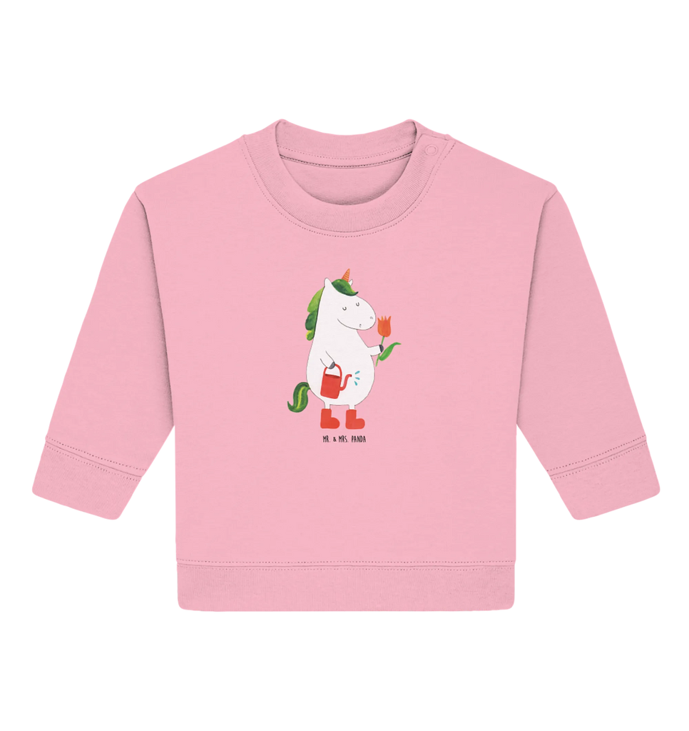 Organiczny sweter dla niemowląt jednorożec ogrodnik Baby Sweatshirt, Baby Bullover, Einhorn Deko, Einhörner, Einhorn, Unicorn, Freundin, Giesskanne, Gießkanne, Stiefel, Freude, Garten, Luftballon, Lebenslust, Blume