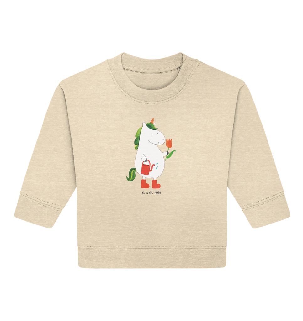 Organiczny sweter dla niemowląt jednorożec ogrodnik Baby Sweatshirt, Baby Bullover, Einhorn Deko, Einhörner, Einhorn, Unicorn, Freundin, Giesskanne, Gießkanne, Stiefel, Freude, Garten, Luftballon, Lebenslust, Blume