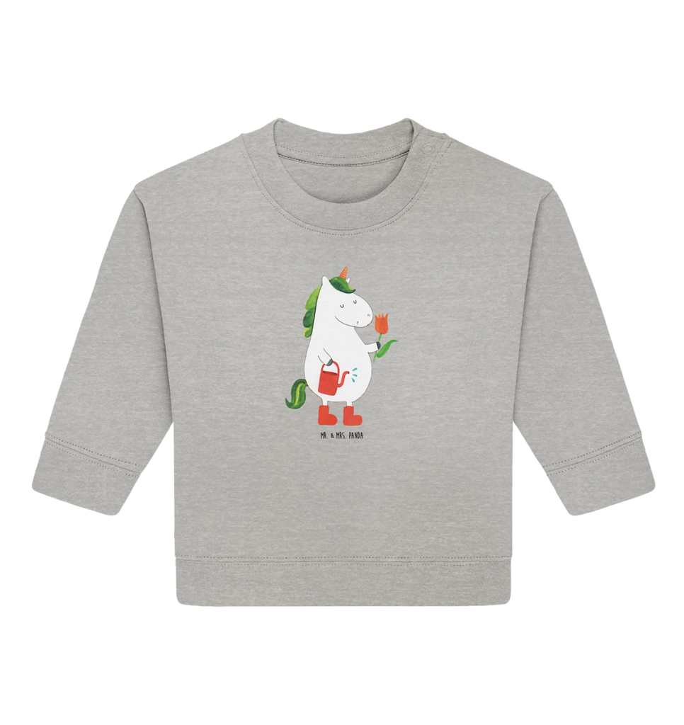 Organiczny sweter dla niemowląt jednorożec ogrodnik Baby Sweatshirt, Baby Bullover, Einhorn Deko, Einhörner, Einhorn, Unicorn, Freundin, Giesskanne, Gießkanne, Stiefel, Freude, Garten, Luftballon, Lebenslust, Blume