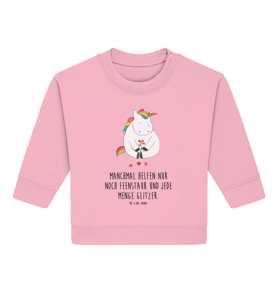 Organiczny sweter dla niemowląt Jednorożec Smutny Baby Sweatshirt, Baby Bullover, Einhorn Deko, Einhörner, Einhorn, Unicorn, Trauer, Liebe, Glitzer, Trösten. Freundschaft, Grußkarte, Blume, Freunde